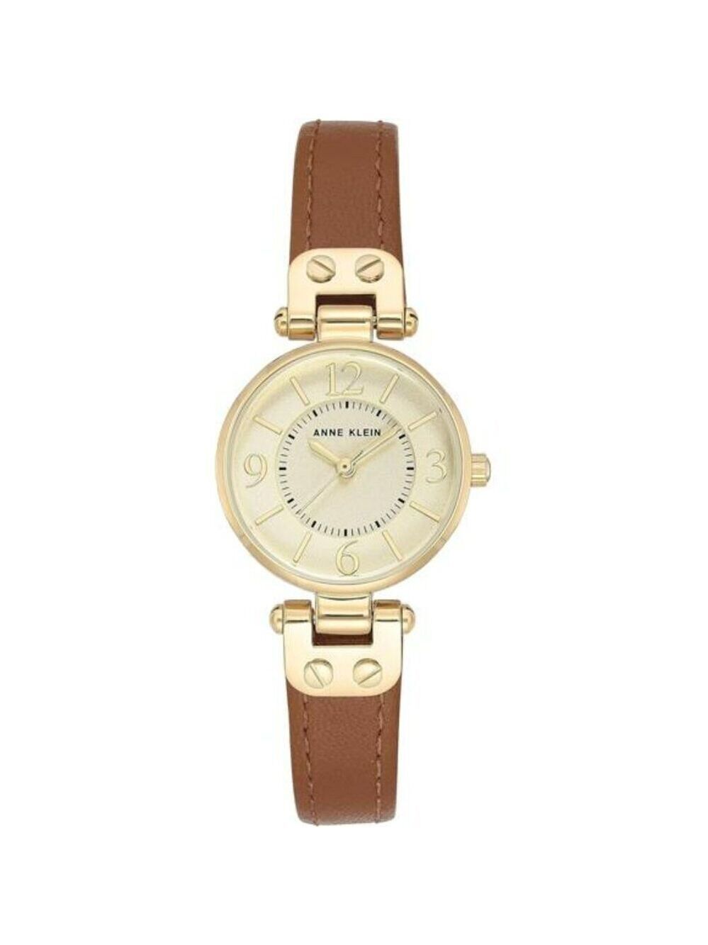 Anne Klein Womens Gold Tone Watch Leather Strap Quartz Analog Dress Watch